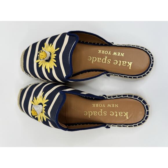 Kate Spade Solero Mule 6.5 Navy & White Stripe Espadrille Resort Vacation Daisy - Picture 8 of 13